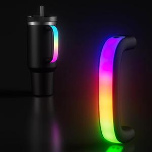 6 Colors LED Light-Up Tumbler Handle for Stanley 40oz/30oz, Comfortable Water Bottle Handle for Stanley Tumbler-Compatible with 40oz Stanley Cup Accessories, Use for Outdoor, Christmas Party (Black)