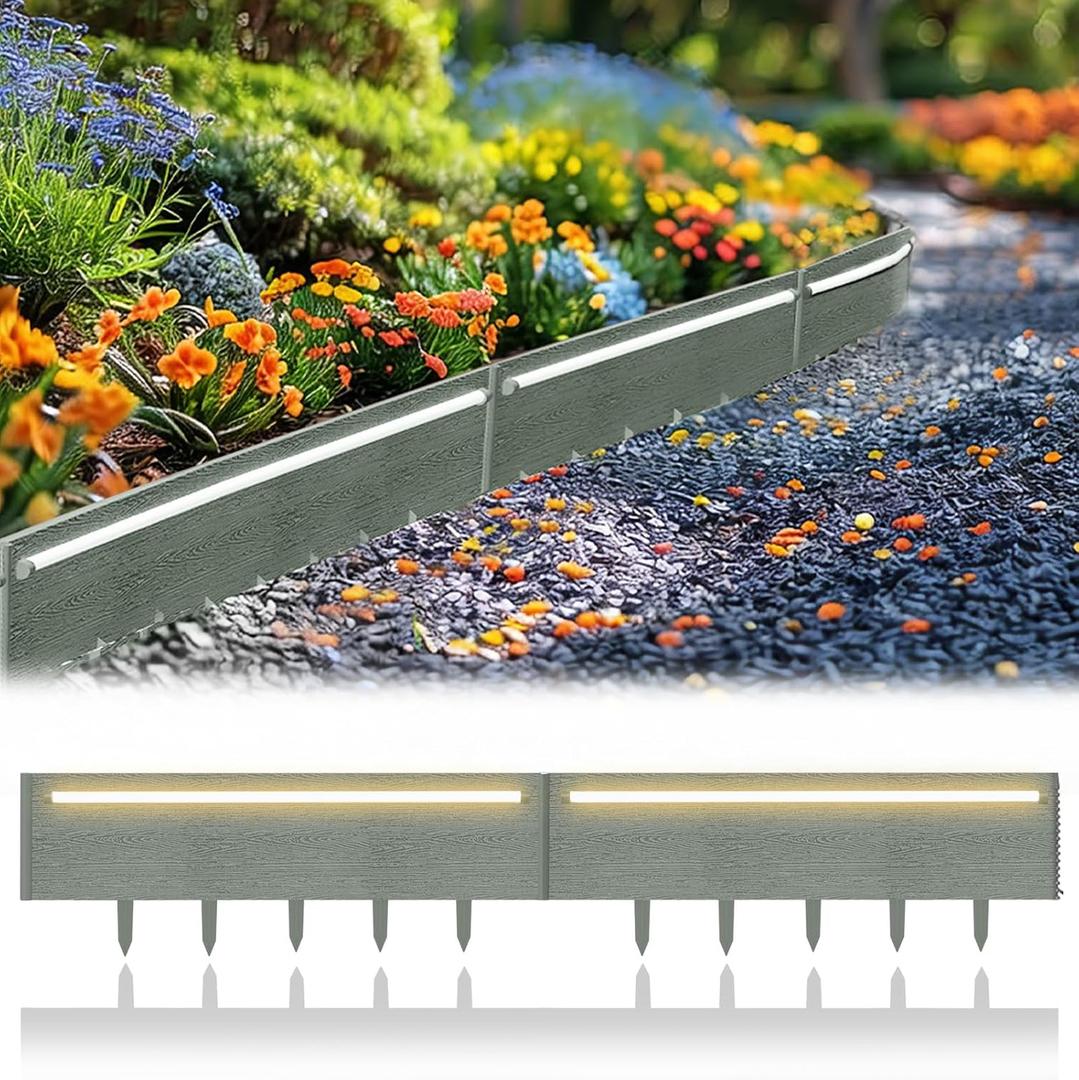 Solar Lights Outdoor for Yard, 20FT Connectable Landscape Lighting Edging with 10 Pcs No Dig Garden Border, Waterproof Solar Pathway Lights Outdoor for Patio Decor, Flowerbed Edging, Gray