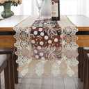 Lace Floral Embroidery Table Runner, Polyester Rectangle Transparent Dresser Scarf for Home Dining Room Tabletop Decoration, 16 x 78 Inches, Beige