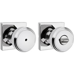 Kwikset Maven Interior Privacy Door Knob with Lock, Square Door Handle for Bathroom and Bedroom, Polished Chrome Keyless Turn Lock Doorknob, with Microban Protection