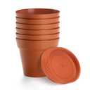 4Pack Plastic Plant Pots with Drainage Holes and Tray, 7 inch Thickened Indoor Planters Seedlings Nursery Pots for Flowers, African Violet, Succulent and All House Plants, Terracotta