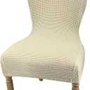 Round Back Dining Chair Slipcovers Stretch Curved Back Kitchen Chair Cover Elastic Chair Slipcovers for Dining Room Kitchen Solid Color Dining Table Chair Protectors Covers, Beige