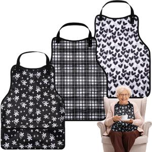 Adult Bibs-3 Pcs Washable Clothing Protector with Upgraded Crumb Catcher