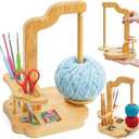 Yarn Holder for heting, Bamboo Yarn Ball Holder, Rotating Magnetic Yarn Spinner, Pendulum YarnCroc Dispenser Organizer with Large Storage, Crochet Gift for Knitting Lovers, Natural Bamboo