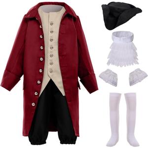 BPURB Colonial Costume Boys 18th Century American Costume (14, Wine Red)