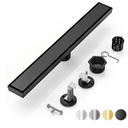 DLONE Linear Shower Drain | 24" AISI 304 Stainless Steel Shower Drain, Black Linear Drain with 2-in-1 Tile Insert Panel & Adjustable Feet, Long Rectangle Shower Floor Drain in Bathroom, Balcony, etc