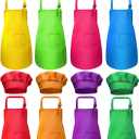 SATINIOR 8 Set Kids Apron and Chef Hat Set Kids Apron with 2 Pockets Adjustable for Boys Girl's Cooking Baking Painting (Multi-Color,S for 2-6 Age)
