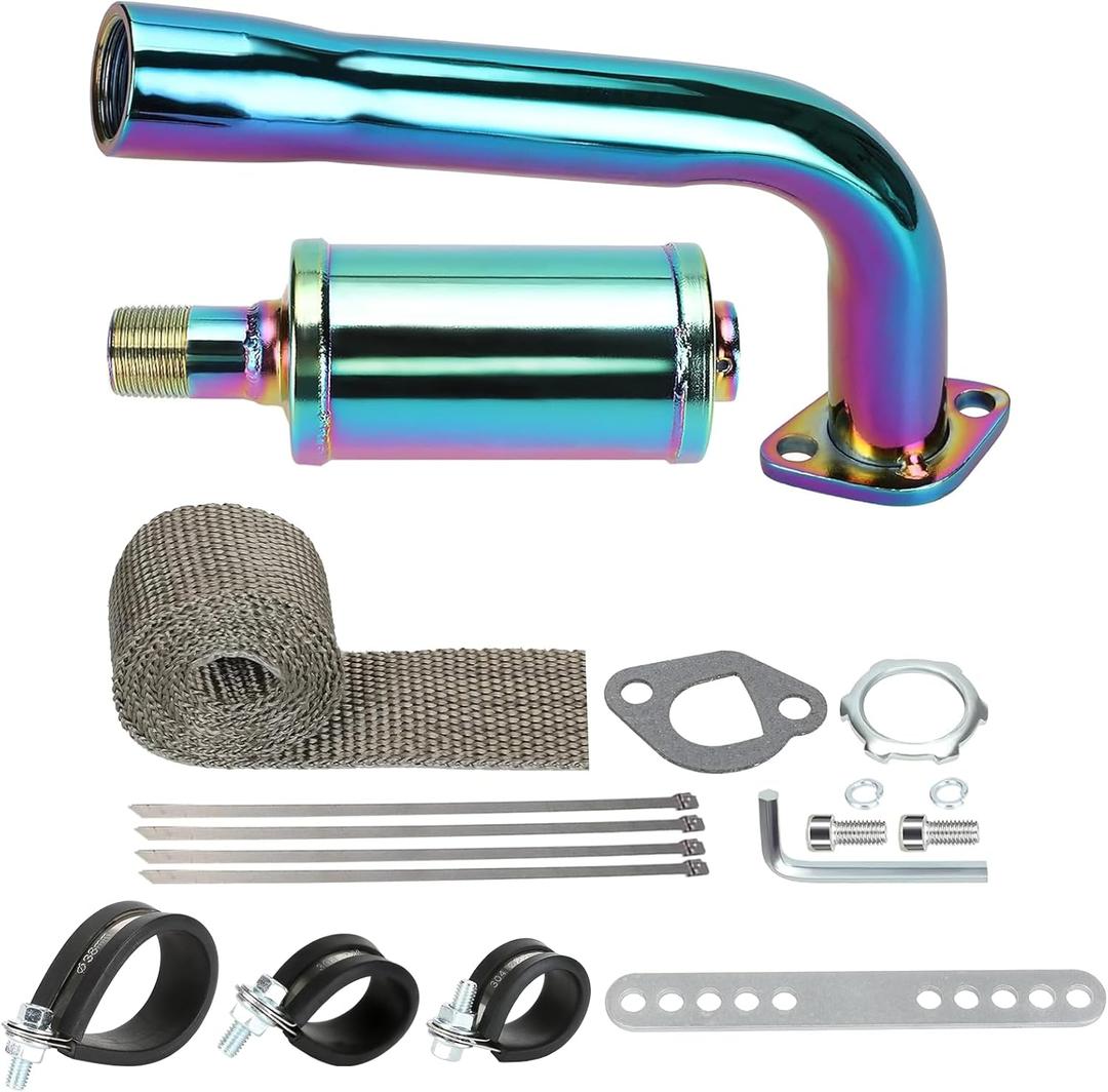 FVRITO Thickened Colorful Exhaust Header Pipe Muffler with Heat Shield Tape Kit for Non Hemi 6.5HP Predator 212cc 196cc GX160 GX200 Coleman CT200u BT200X KT196 Baja MB200 Clone Go Kart Mini Bike Parts