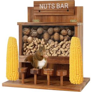 KOOPRO Squirrel Feeder for Outside Tree, Squirrel Picnic Table Feeder for Outdoors Corn Cob Peanut Feeder Funny Chipmunk House Nuts Bar Hanging Wooden Box