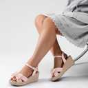 Ruiee Wide Width Wedge Sandals for Women, Ankle Strap Cute Bowknot Open Toe Summer Shoes Platform Espadrille Wedge Dressy Women Sandals.259001 Nude Size 11