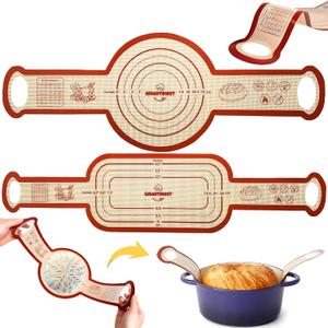 Sourdough Silicone Bread Sling for Dutch Oven, 2PCS Non-Stick Reusable Baking Mat with Long Handles, Essentials Bread Making Supplies for Dough Transfer and Loaf Pan Lifter Liner, Set Of Oval & Round 2Pcs Oval+Round