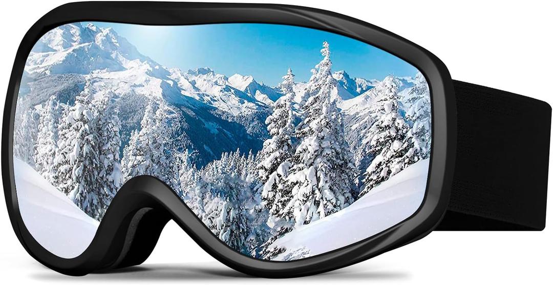 Ski Goggles OTG for Men Women, Anti-Fog Snowboard Goggles UV400 Protection Snow Goggles for Adult Youth (Black&silver)