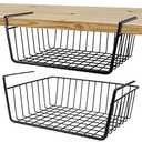 Undershelf Storage Basket Under Shelf Wire Basket Household Metal Under Shelf Hanging Storage Bin Basket Slides Under Shelves for Storage Space Saving for Kitchen Pantry Bookshelf (Medium, 2 PCS)