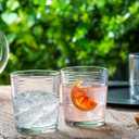 Le'raze Set of 16 Heavy Base Ribbed Durable Drinking Glasses Includes 8 Cooler Glasses (17oz) and 8 Rocks Glasses (13oz), Clear Glass Cups - Elegant Glassware Set
