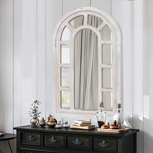 SeekElegant Arched Window Mirror, Farmhouse Window Pane Mirror Wall Decor, Wood Frame Decorative Grid Wall Mirror for Living Room, Entryway (White 23.6"X41.3")