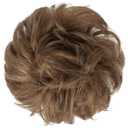 FESHFEN 100% Human Messy Bun - Human Hair Bun Real Elastic Scrunchies Hair Pieces Soft Fluffy Wavy Ponytail Extensions Updo Chignon Hairpieces for Women, Ash Brown