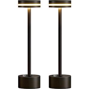 PUSU Cordless Table Lamp Set of 2, Battery Powered LED Desk Lamp Portable Table Lights 3-Level Brightness Touch Control, Lighting for Home Office Bedroom Hotel Restaurant Outdoor Night Light(Black)