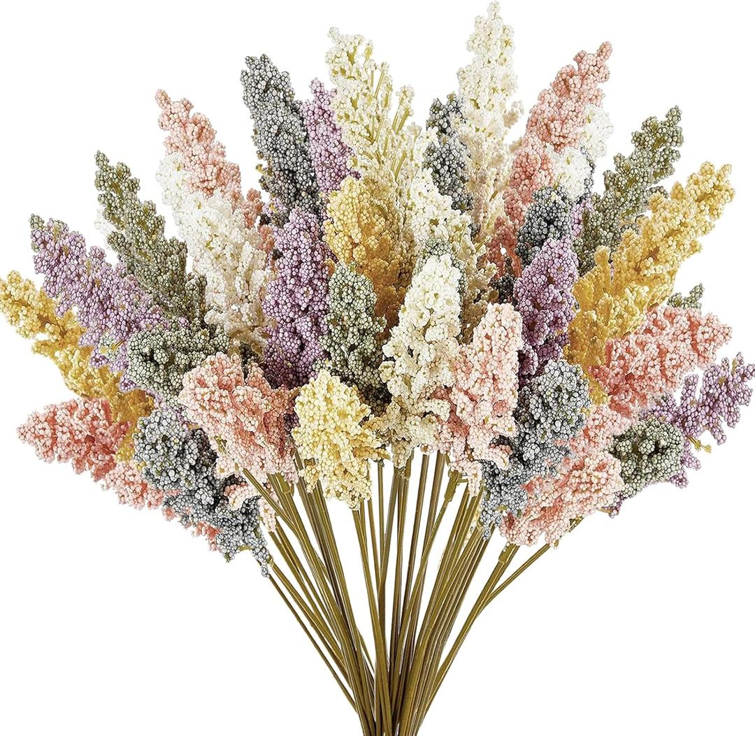WILLBOND 36 Pcs Artificial Breath Flowers Pastel Foam Berry Spike Picks Mini Fake Vanilla Flower Faux Bouquet for Home Vase Wedding Party Indoor Office Outside Hanging Decoration