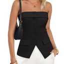 ZESICA Strapless Blazer Vest for Women 2026 Summer Going Out Sleeveless Button Down Dressy Tube Vest Tops Trendy Waistcoat,Black,XL