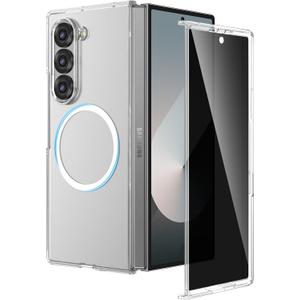 Ruky Galaxy Z Fold 6 Case Clear, with Privacy Screen Protector, Z Fold 6 Case [Compatible with MagSafe], Slim Thin Protective Full Body Phone Cover for Samsung Galaxy Z Fold 6 5G, Transparent