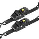 Heavy Duty Auto-Retract Ratchet Tie Down Straps, Black Nylon, 2 Inch x 10 Feet, 3500 lbs Load Capacity, Steel Hooks, Universal Truck Cargo Straps, 2-Pack