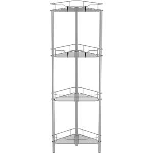 HuggieGems 4 Tier Floor Standing Corner Shower Caddy Organizer Shelf with Hooks, Bathroom Shelves Stand Rack, Gray