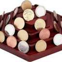 PH PandaHall Challenge Coins Display Holder, 4 Rows Wood Army Military Coin Holder Rack Coin Storage Organizer Shelf for Collectors, Gift, Challenge Coin Display, Brown, 1 Pack, 11x10x3inch