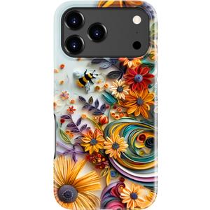 for iPhone 17 Pro Case - Wireless Charging Compatible - Dual-Layer Hard Shell + Silicone Cover - Shockproof Protective Phone Case with Trendy Designs for Women - Flower and Bee