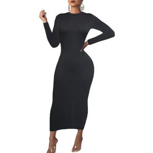 Women's Long Sleeve Bodycon Dress - Maxi Casual Fall Club Party Long Tight Pencil Dresses Black L