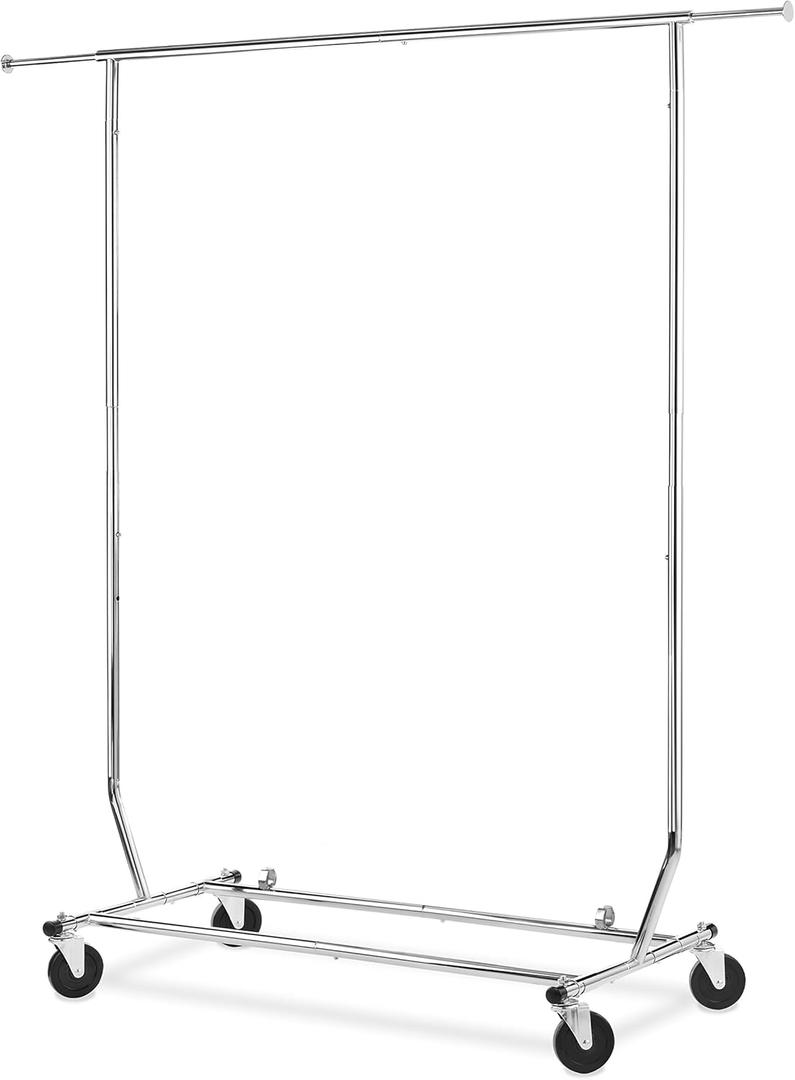 Whitmor Adjustable Clothes Rack Heavy Duty Clothing Rack Collapsible Rolling Clothes Organizer with Sturdy Wheels, Easy to Assemble, Black and Chrome (51 x 22 x 71 inch)