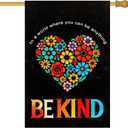 Be Kind Garden Flag 28 x 40 Inch Double Sided House Flag with Heart Shaped Floral Design and Positive Quote for Yard Porch Outdoor Inspirational Decor