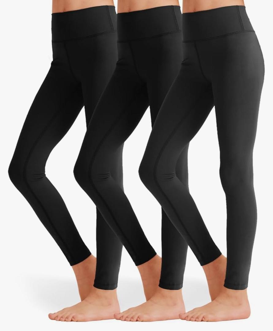 3 Pack Girls Black Athletic Leggings, Printed Ankle Length High Waisted Yoga Pants for Kids Teen fot 8 Y, M