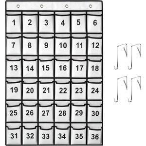 SAVERHO 36 Pockets Numbered Classroom Pocket Chart for Cell Phones, Hanging Pocket Chart Storage for Classroom Phone Calculator Holder with 4 Stainless Steel Hooks (White-36pockets)