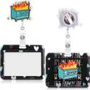 Geyoga Dumpster Fire Everything's Fine Gifts Set Includes Funny Horizontal ID Badge Holder and Retractable Badge Reel with Alligator Clip for Worker Doctor Nurse Teacher Office Accessories(Green)