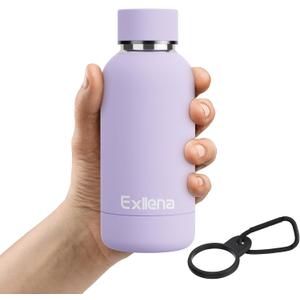 Exllena Small Water Bottle 12oz with Clip, Double Wall Stainless Steel Vacuum Small Insulated Water Bottle Keeps Drinks Cold 24 Hrs/Hot 12 Hrs for Kids Handbag School BPA Free (Purple)