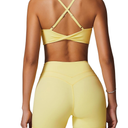 Womens Workout Sets Cross Back Sports Bras Matching High Waist Biker Shorts Yoga Jogger Outfits Work Out Clothes, (Yellow, Small)