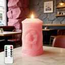 Valentine's Day Pink Real Wax Flameless LED Candle  Remote Control Timer and Flickering Light, Couple Embossed Design, Creates a Warm and Romantic Home Decor (Battery Operated)