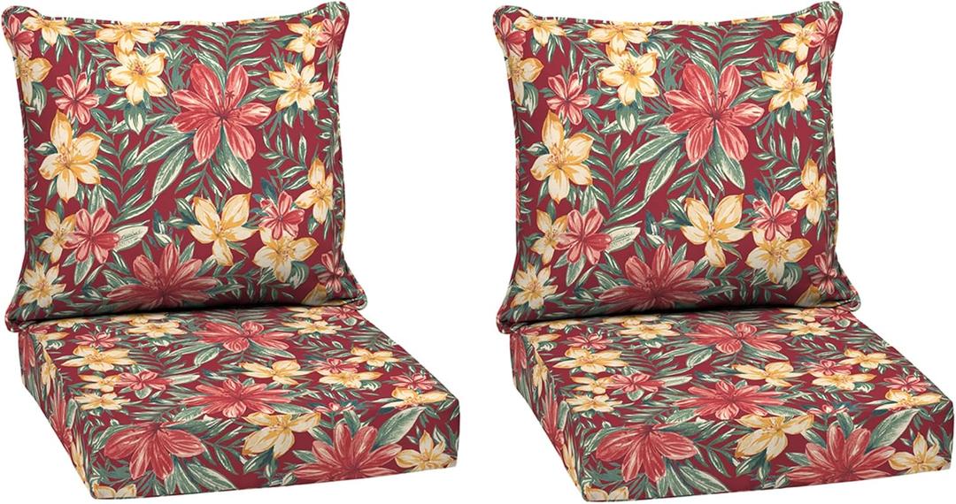 Arden Deep Seat Outdoor Chair Cushion Set (2-Pack), 24 in x 24 in, Weather-Proof, Rain-Proof, Fade Resistant Patio Cushion Set for Chair, Sofa, and Couch Ruby Clarissa
