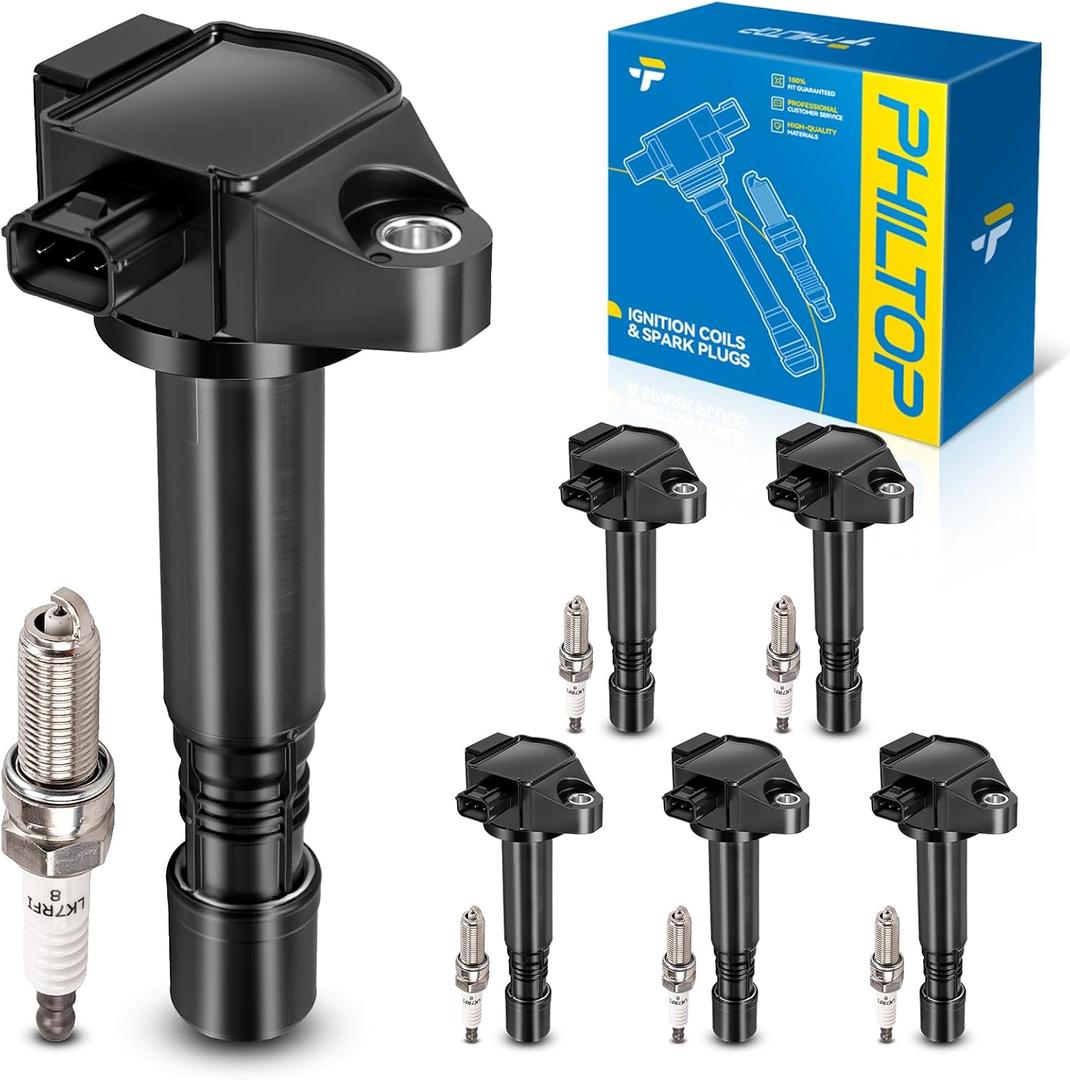 PHILTOP Set of 6 Ignition Coil Pack and Iridium Spark Plugs Fits for Honda 2016-2019 Pilot,2013-2017 Accord,2018-2019 Odyssey,Acura 2016-2018 RDX,2017-2019 Ridgeline,Acura 2015-2019 TLX