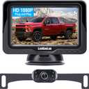 Backup Camera Easy Setup Plug-Play: HD 1080P No-Delay Waterproof - Clear Night Vision Rear View Camera with Monitor for Car Truck SUV - LK3 (Black-One Pack)
