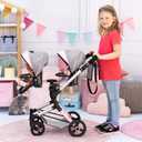 Bayer Twin Doll Pram Neo, Grey, Pink with Butterfly, Jean Look, 81,5x41x81 Cm