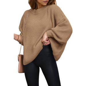 PRETTYGARDEN Womens Sweaters Fall 2025 Oversized Chunky Knitted Pullover Sweater Casual Long Sleeve Crewneck Cute Sweaters (Small, Khaki)
