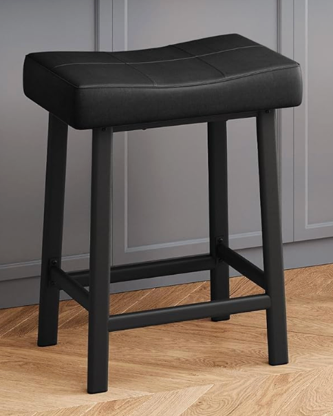 GAOMON Bar Stools Set of 1, 24" Counter Height Upholstered Padded Barstools with Curved Surface, Ergonomic Saddle Seat, Metal Leg and Footrest, for Kitchen Counter, Home Bar