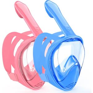 Kids Snorkel Mask Full Face, Snorkeling Gear for Kids 3-14 with Camera Mount, 180 Degree Panoramic View Snorkeling Set Anti-Fog Anti-Leak (Blue+Pink)