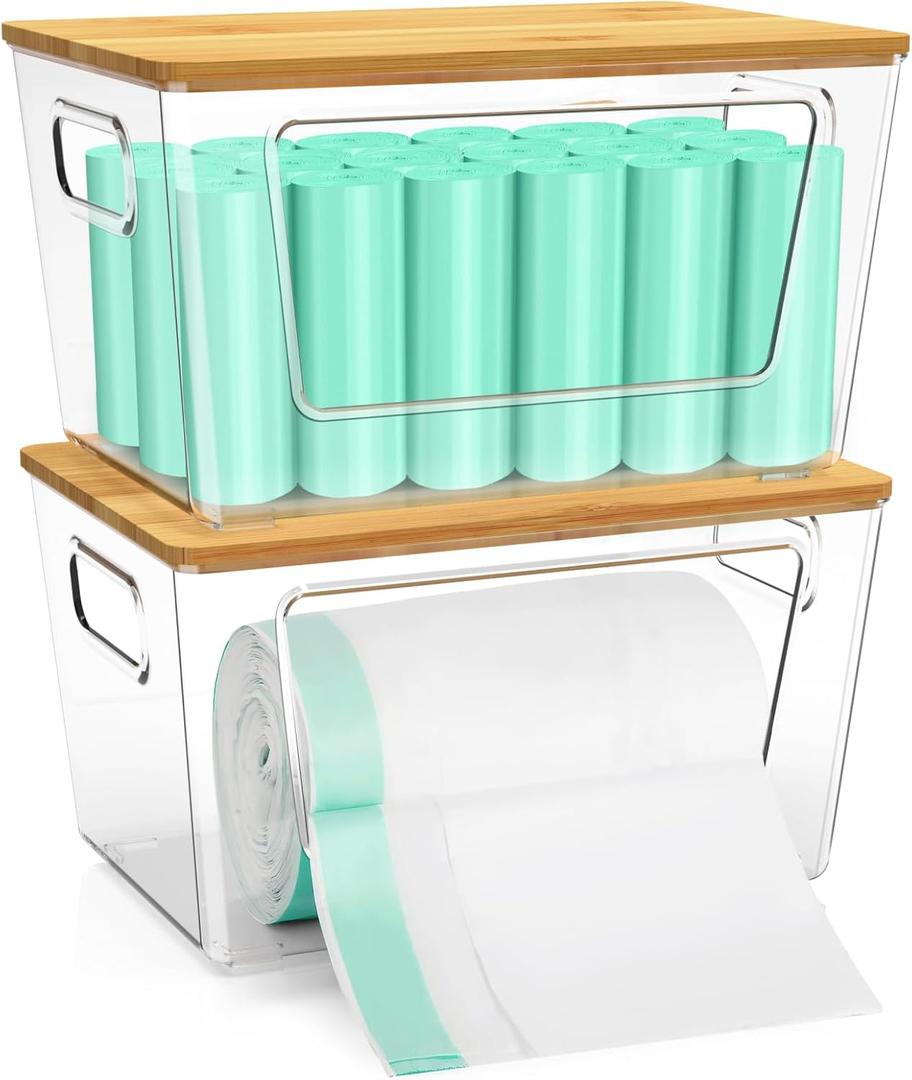 IDEATECH 2Pack Trash Bag Holder Dispenser, Stackable Storage Box Garbage Bags Container Organizer, Gallon Plastic Bags Holder for Kitchen, Pantry, Under Sink, Laundry Storage & Organization (2Pack) (2Pack - Front Open)