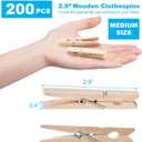 SenseYo 200 Pcs Large Wooden Clothes Pins 2.9 Inch Heavy Duty Natural Wood Clips Clothespins with Rust Resistant Spring for Hanging Pictures Chip Bags DIY Crafts Photos Drying Laundry Decoration