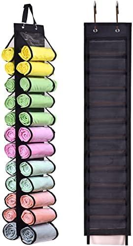RZMAYIS Legging Storage Bag Storage Hanger Can Holds 24 Leggings or Shirts Jeans Compartment Storage Hanger, Foldable Leggings Organizer Clothes Portable Closets Roll Holder (Black)