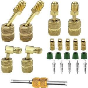 2 x R410A Mini Split Adapter Kit, 5/16" SAE Female to 1/4" SAE Male Refrigerant Hose Adapter with Thimble Valve Core Remover, Vacuum Pump Port Connector for AC HVAC Refrigeration Service