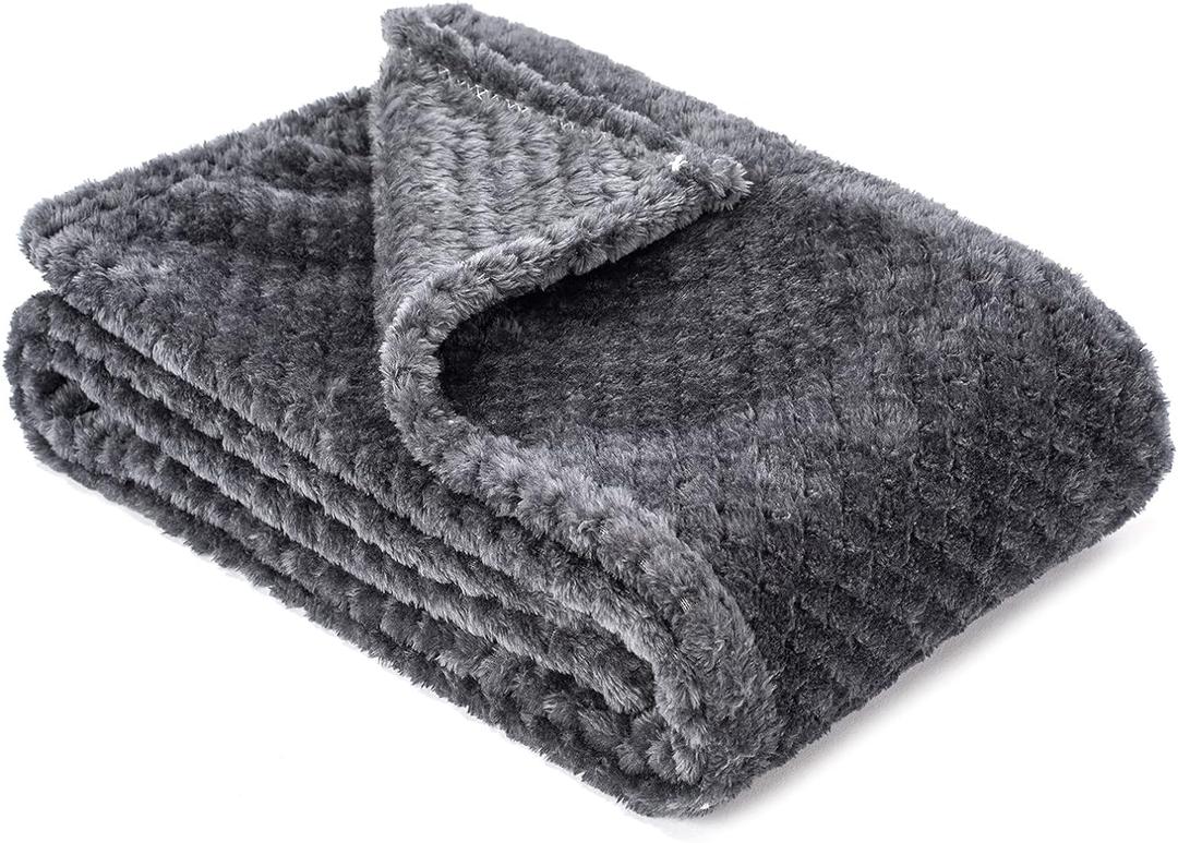 Fuzzy Blanket or Fluffy Blanket for Baby, Soft Warm Cozy Coral Fleece Toddler, Infant or Newborn Receiving Blanket for Crib, Stroller, Travel, Decorative (28Wx40L, XS-Dark Grey)