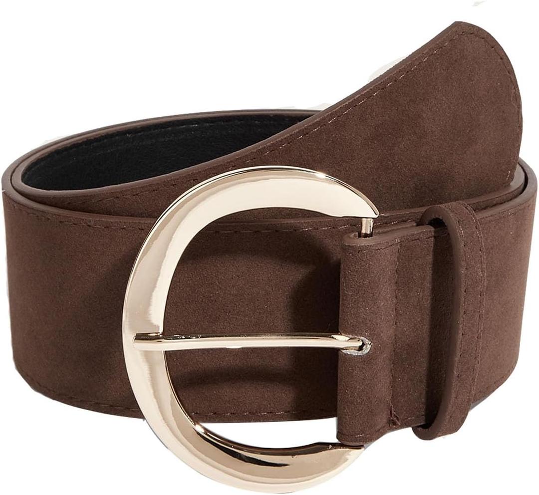 Fashion Women's Retro Wide Faux Suede Leather Waist Belt for Jeans Dress Coats Casual Wear (Size: 25.5"-35.8", Coffee)